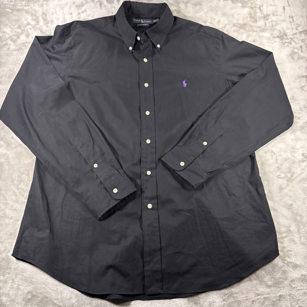 Ralph Lauren Mens XL Custom Fit Button Down Shirt Black Purple Pony PO 188601